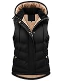 Tuopuda Women's Quilted Gilet for UK Body Warmer Zip Thick Fleece Vest Ladies Bodywarmers Stand Collar Vest with Removable Hood Waistcoat Sleeveless Jacket for Spring Fall Winter, Black, L