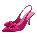 Cerise Pink Shoes for Women Heels Pointed Toe Bow Stiletto Ladies Slingback Sexy Wedding Party Prom Dress Sandals
