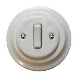 Porcelain White Rocker Light Switch – 1-Gang, 2-Way Flush Mounted Ceramic Wall Switch, Vintage Slim Design, CE Certified, Retro Cottage Style