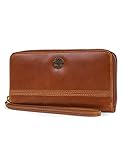 Timberland Women's Leather RFID Zip Around Wallet Clutch with Wristlet Strap, Cognac (Buff Apache), One Size