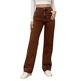 Generisch Jigh Waist Jeans Women's Wide Leg Straight Leg Jeans Retro Casual Jeans Denim Casual Trousers in Used Look Loose Straight Fit Denim Trousers Women Baggy Jeans, coffee, S