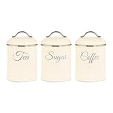 Innoteck Tea Coffee Sugar Canister Set - Set of 3 Kitchen Canister Sets with 1.3L Capacity, Food-Grade Metal Kitchen Food Storage with Airtight Lids, Tea Coffee & Sugar Tins for Organising, Cream