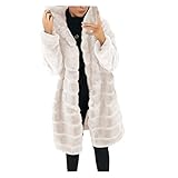 Faux Fur Coat Bolero Jackets for Women Thermal Fleece-Women's Coats with Hood Comfy Long Trench Coats for Women Single-Breasted Jacket Walking Jackets for Women Fluffy Coat Hooded Cardigan Beige