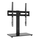 suptek Universal Swivel TV Stand, Table Top TV Stand for Most 26-55 inch Flat Curved Screens up to 45KG, Height Adjustable Tempered Glass TV Base Stand with Wire Management, Max. VESA 400x400mm, TS202