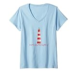 Womens West Quoddy Head Lighthouse Maine Nautical Historic Maritime V-Neck T-Shirt