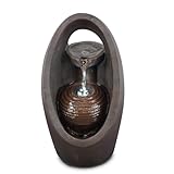 GEEZY Garden Water Feature – Oval Fountain with LED Lights – Mains Powered, Self-Contained, Indoor & Outdoor – Easy Setup, Relaxing & Cascading – Great for Garden, Home, Patio & Balcony Decor