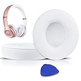 SoloWIT Earpads Cushions Replacement for Beats Solo 2 & Solo 3 Wireless On-Ear Headphones, Ear Pads with Soft Protein Leather, Added Thickness - (White)