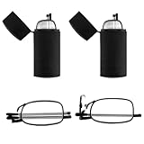 2 Pairs Folding Reading Glasses 2.5+ Foldable Magnify Compact Small Portable Blue Light Blocking Reader Pocket Size Presbyopic Glasses Lightweight with Travel Case for Men and Women Black (2.5+)