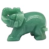 Natural Green Jade Stone Lucky Elephant Figurine Crystal Gemstone Carved Statue Ornament Home Decoration (2Inch)