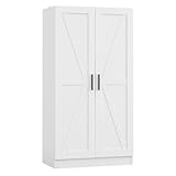 Panana Wooden Storage Kitchen Cupboard, Freestanding 2 Doors Cabinet with Adjustable Shelves Organizer Unit Sideboard for Living Room, Bedroom, Kitchen and Hallway (White)