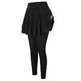 Jack Smith Women's Tennis Leggings with Pockets Sporty Ruffle Pleated Golf Skapri with Skirt, black, L