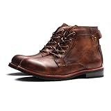 Retro Motorcycle Boots for Men - Distressed Leather Vintage Biker Ankle Boots, Men's Biker Handmade Lace-Up Combat & Rugged Workwear Shoes(Brown,9 UK)