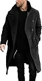 Runcati Men's Coat Regular Fit Trench Coat Long Lapel Double Breasted Wool Business Winter Jacket Peacoat Black L