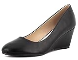 Greatonu Women's Formal Office Wedge Platform Mid Heel Dress Court Shoes Black pu UK 4