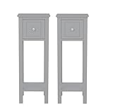 woodluv Set of 2 Bedside Storage Unit, Slimline Tall Telephone Table, Bedside Cabinet, Hallway Entryway Furniture, Freestanding Night Stand, Bedroom Side-table, Slimline Storage For Home - Grey