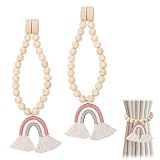 IETWATE 2PCS Curtain Tie Backs, Rainbow Tassel Pendant Magnetic Tie Backs for Curtains, Wooden Bead Magnetic Curtain Tiebacks, Boho Decor Curtain Ties, for Bedroom Nursery Farmhouse