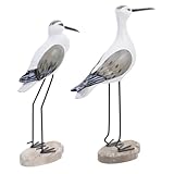 EXCEART 2pcs Wooden Seagull Figurines Nautical Decorations Rustic Vintage Sea Bird Sculpture Desktop Ornaments Mediterranean Coastal Beach Home Art Birthday Light Brown,35.5X21cm