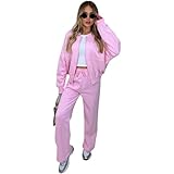 Crazy Fashion Women’s Bomber Tracksuit Plain Long Sleeve Jacket and Straight Leg Trousers For Ladies Loungewear 2 Piece Sets Joggers Fleece Winter Zip Up (Baby pink,SM (UK 8-10)