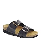 Bio Bio Mila Women's Organic Leather Sandals Wedge Heel 3 cm Rubber Sole, Black, 8.5 UK