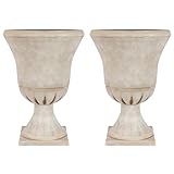 JonesHouseDeco Urn Planter Flower Pedestal Roman Trophy Pots 55cm 2 PCS Retro Urn Pot Imitation Stone Urn Planters Deco Round Resin Flower Pots Lightweight Large Volume Plant Pot like Wine Glass
