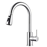 Kitchen Taps Mixer with Pull Out Spray, Pull Down Kitchen Sink Mixer Taps Faucet Monobloc Single Lever Bar Tap 1 Hole with High Arc 360° Swivel 3 Modes Spray Head, Chrome