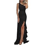 Generisch 2025 Women's One-Shoulder Ruffles with Ruffles, Formal Evening Dress, Slim Dresses, Off Shoulder Women, black, S