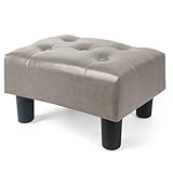 BRIAN & DANY Small Foot Stool, Faux Leather Footstool with Legs, Footstools for Living Room, Ottoman Footrest Extra Seating for Entryway, Gray