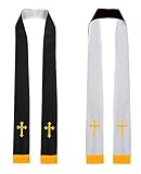 IvyRobes Unisex Aadult's Reversible Church Clergy Stole Choir Priest with Gold Embroidery Cross 229cm Black and White