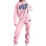 NSICBMNO Pink Tracksuit Womens Full Set Sweatsuits Hoodie Tracksuit Two Piece Outfit Oversized Sweatshirts Jogging Pants With Pockets Lounge Outfits Casual Co Ord Sets Gym Activewear Streetwear