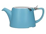 London Pottery Oval Teapot with Infuser for Loose Tea, Stoneware, Satin Blue, 3 Cup Loose Leaf Teapot