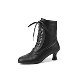 Voviggiw Women Victorian Boots Lace Up Ankle Boots Round Toe Kitten Heel Vintage Booties Side Zipper Black Size 40