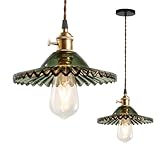 Chrasy Industrial Vintage Modern Edison Ceiling Pendant Light Fixture Decorative E27 Hanging Lighting with Brass Lamp Holder Glass Lamp Shade Loft Living Room Kitchen Chandelier (Green Color)