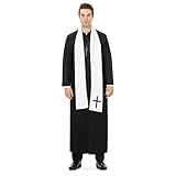 Funnlot Priest Costume for Men, Priest Halloween Costumes for Men Adult Priest Robe Outfit Priest Cross Necklace Costume with Priest Collar and Priest Scarf XL