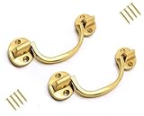 TERF® Traditional Vintage Polished Brass Drop Handle Face Fix Cabinet Pull Handle Knobs Including Fixing Screw for Use Window Cupboard Cabinet Wardrobe Door Gate - Pack of 2