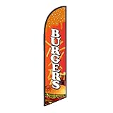 Burgers Swooper Flag, 11.5X2.5Ft Burgers Advertising Windless Feather Flag for Business Outside, Perfect for Restaurants,Taco Trucks, Businesses and Fairs Advertising (Pole not included) (Burgers)