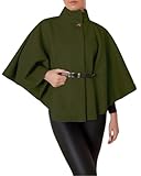 FAIRY TRENDZ Womens Batwing Sleeves Belted Cape Coat Turtle Neck Jacket Ladies Front Button Belted Cape Coat Casual Winter Jumper Top