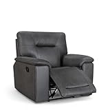 Grey Leather Recliner Chair with Retractable Cup Holders, High Back and 3-Position Reclining Armchair Mechanism - Leather Armchair for Living Room, Lazy Boy Recliners for Relaxing, Reading, TV -MURCIA