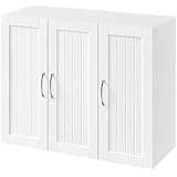 Yaheetech Kitchen Wall Cabinet with 3 Doors, Wall Mounted Medicine Cabinet with E1 MDF and Adjustable Shelf, Bathroom Storage Cupboard for Living Room, Hallway and Laundry, White