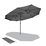 VOUNOT 4.6m Double Garden Parasol, Extra Large Rectangular Patio Table Umbrella, with Crank Handle, Protective Cover, UV 50+, Grey