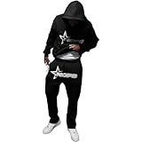 Men's Tracksuit Y2K Hoodie Jogging Bottoms Set Long Sleeve Sportsuit Baggy Sweatshirt Tops 2 Piece Outfits Casual Sweat Suit Slim Fit Warm Up Two-Piece Set Halloween Clothes (Black, M)