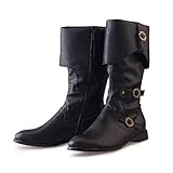 DUNHAO COS Men's Faux Leather Medieval Boots Viking Pirate Costume Boots Renaissance Faire Cosplay Shoes, Black, 9.5-10