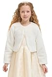 Lilax Girls Cozy Faux Fur Bolero Shrug Long Sleeve Crew Neck Dress Coat (Cream, 3T)