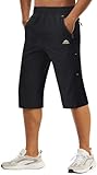 TACVASEN Men's Quick Dry Breathable Outdoor Sports Elastic Capri Shorts with Zipper Pockets, Black, 38