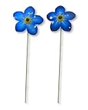 Pair of Handcrafted Forget Me Not Metal Garden Ornaments - 48cm Tall Unique Garden Stakes for Pots & Borders - Durable, Handcrafted Outdoor Decorations - Vibrant Blue Flowers for Garden - two flowers