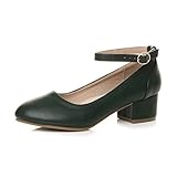 AJVANI Low mid Block Heel Mary Jane Casual Buckle Court Shoes Size 5 38 Green Matte