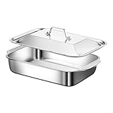 Stainless Steel Lasagna Baking Pan with Lid 46x28cm Commercial Grade Deep Dish with Cool Touch Handles for Oven Cooking