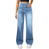 Cropped Jeans for Women UK，High Waisted Pull On Stretch Comfy Palazzo Trousers Casual Denim Pants with Pockets for Everyday Wear，Stretch Jeans for Women