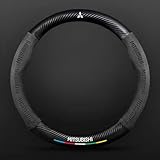 Car Steering Wheel Cover for Mitsubishi L200 2015-2018,Soft Leather Special Grips Protector Set Elastic Interior Fittings Anti-slip Hubs Accessories Decoration Emblem logo,Grey