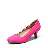 DREAM PAIRS Womens Slip On Low Kitten Heels Round Toe Pump Court Shoes Luvly Fuchsia Suede Size 8.5 US/ 6.5 UK