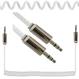 Universal 3.5mm Jack to Jack Coiled Male To Male Aux Cable | Premium Aux Cable Compatible with PC – Mobile – Audio Devices – & Cars | Stereo Aux Cord Gold-Plated | 1M – White